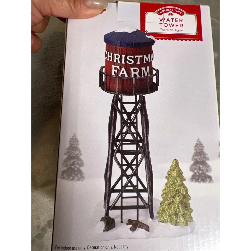 Holiday Time‎ Christmas Village Farm Water Tower Red Blue 6.875